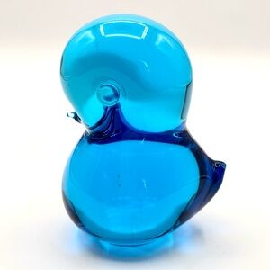 Vintage Konstglas Blue Pippi Duck Glass Figurine - Bird Chick